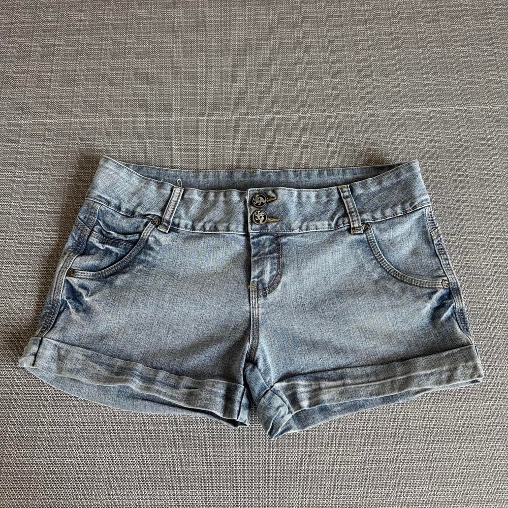 Y2K Low Rise Little Angel Blue Denim Mini Shorts